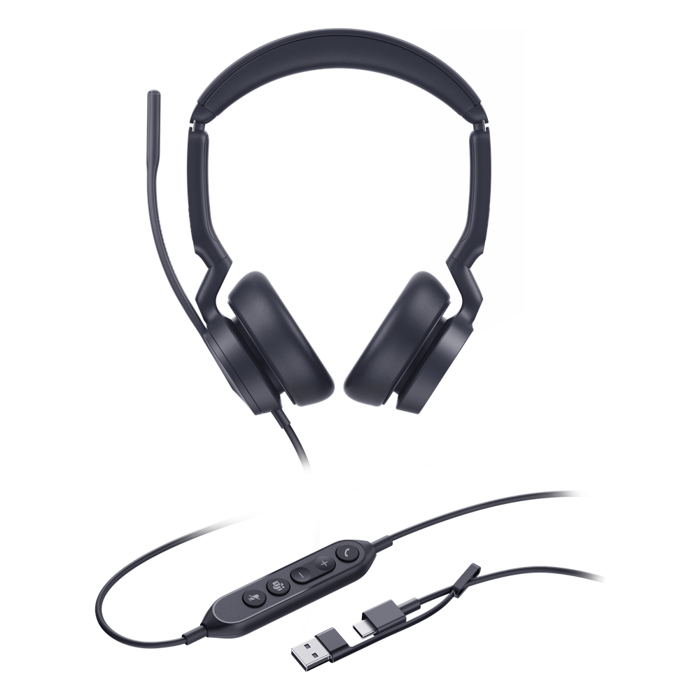 Auriculares Profesionales USB / Cancelación de Ruido IA con 3 Micrófonos / Altavoz 35 mm con EQ Dinámico / USB-C/A Plug-and-Play / Indicador de Ocupado / Compatible Microsoft Teams