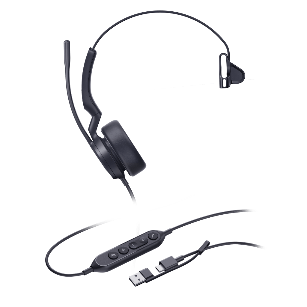Auriculares Mono USB / Cancelación de Ruido AI Dual-Mic / Altavoz 35 mm / USB-C con Adaptador A / Indicador de Ocupado / Microsoft Teams