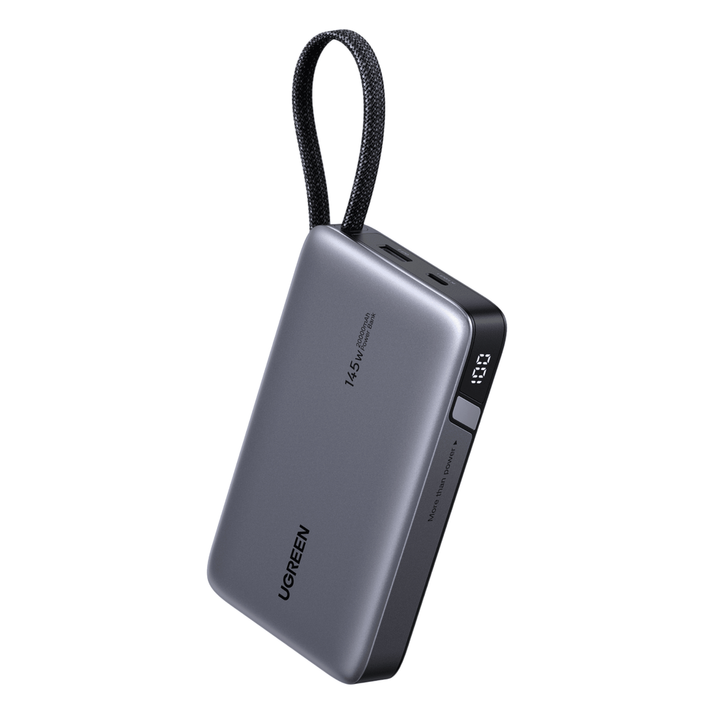 Power Bank / 20000mAh / 72Wh / Carga Rápida 100W PD 3.0 / Salida Múltiple 145W / Cable USB-C Integrado / Compacto 139x80x27 mm