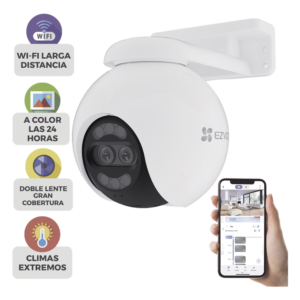 Cámara PT IP / 4K Ultra HD / Panorámica 360° / Visión Nocturna Color 30 m (98.4 ft) / Lente Dual / Wi-Fi / IP65