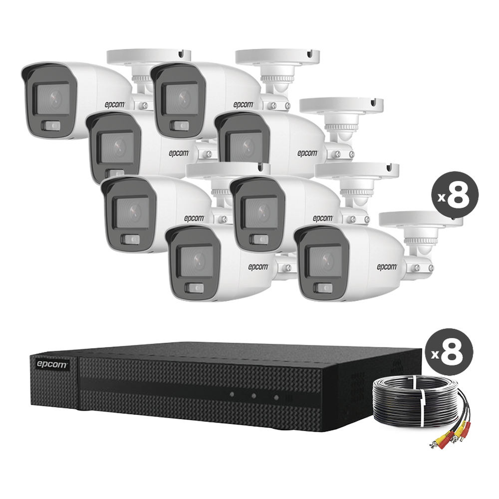 Kit de Videovigilancia TurboHD / DVR 8 Canales + 2 IP / 1080p Lite / 8 Cámaras Bala ColorVu / Audio Integrado / IR Blanco 20 m (65.6 ft) / HDD hasta 6 TB