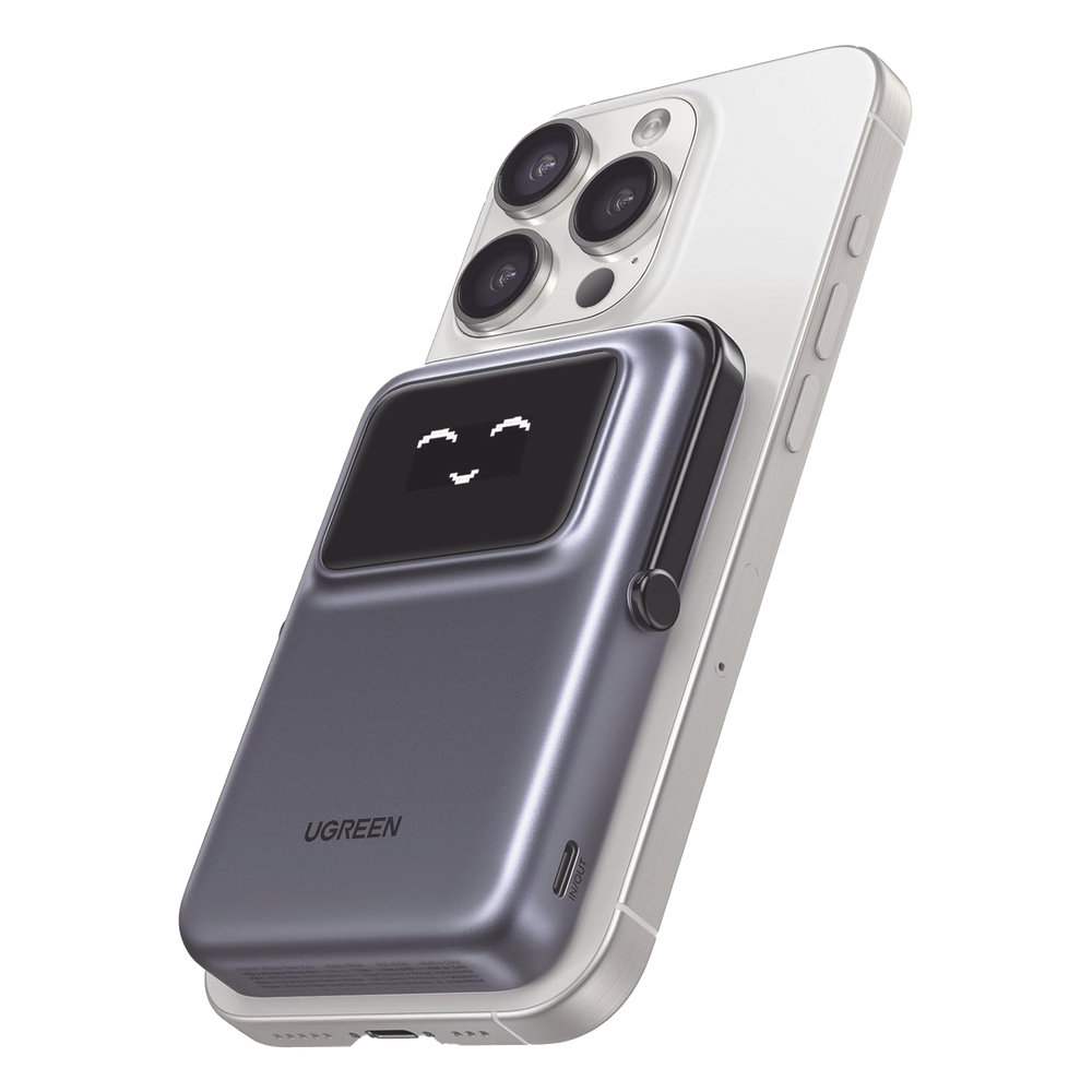 Power Bank Inalámbrico / 10000 mAh / Carga Inalámbrica 7.5W / USB-C 20W / Pantalla TFT con Emojis / Soporte Plegable / Succión Magnética 10N