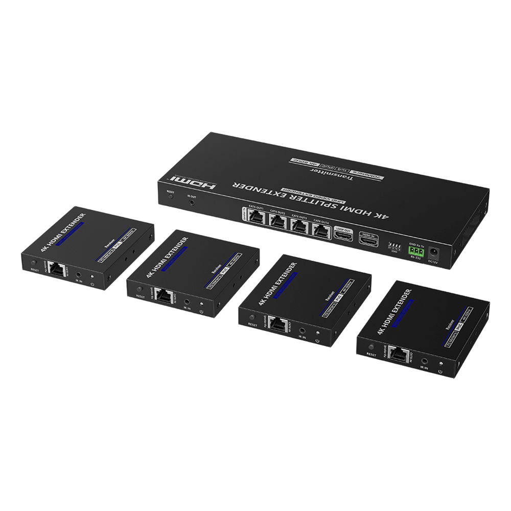 Extensor y Divisor HDMI 1x4 / 4K @ 60 Hz / Hasta 70 m (229.7 ft) / HDR10 / IR Bidireccional / RS232 / PoC