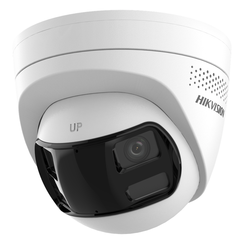 Cámara Turret IP / 6 Megapixel / Dual Lente 2.8 mm / Panorámica 180° / IR 30 m (98.4 ft) / Luz Blanca 30 m (98.4 ft) / IP67 / Audio Bidireccional / PoE