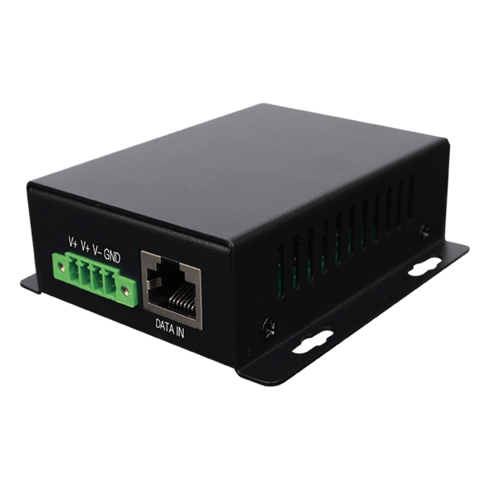 Inyector PoE Industrial / Entrada 9-42 Vcc / Salida 48V PoE 802.3af/at / Dual RJ45 10/100/1000 Mbps / Rango -20℃ a 70℃
