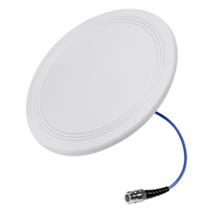 Antena Omnidireccional de Techo Interior / Multibanda 600-6000 MHz / 5 Bandas Celulares y WiFi / Ultra Bajo Perfil 8 mm / Ganancia 4-7 dBi / Cable Plenum 30 cm (11.8 in) / Conector N-Hembra