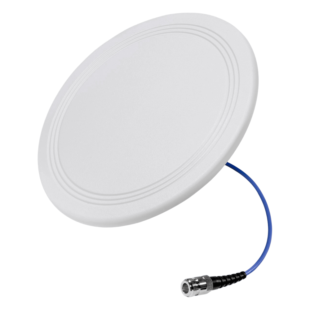 Antena Omnidireccional de Techo Interior / Multibanda 600-6000 MHz / 5 Bandas Celulares y WiFi / Ultra Bajo Perfil 8 mm / Ganancia 4-7 dBi / Cable Plenum 30 cm (11.8 in) / Conector N-Hembra