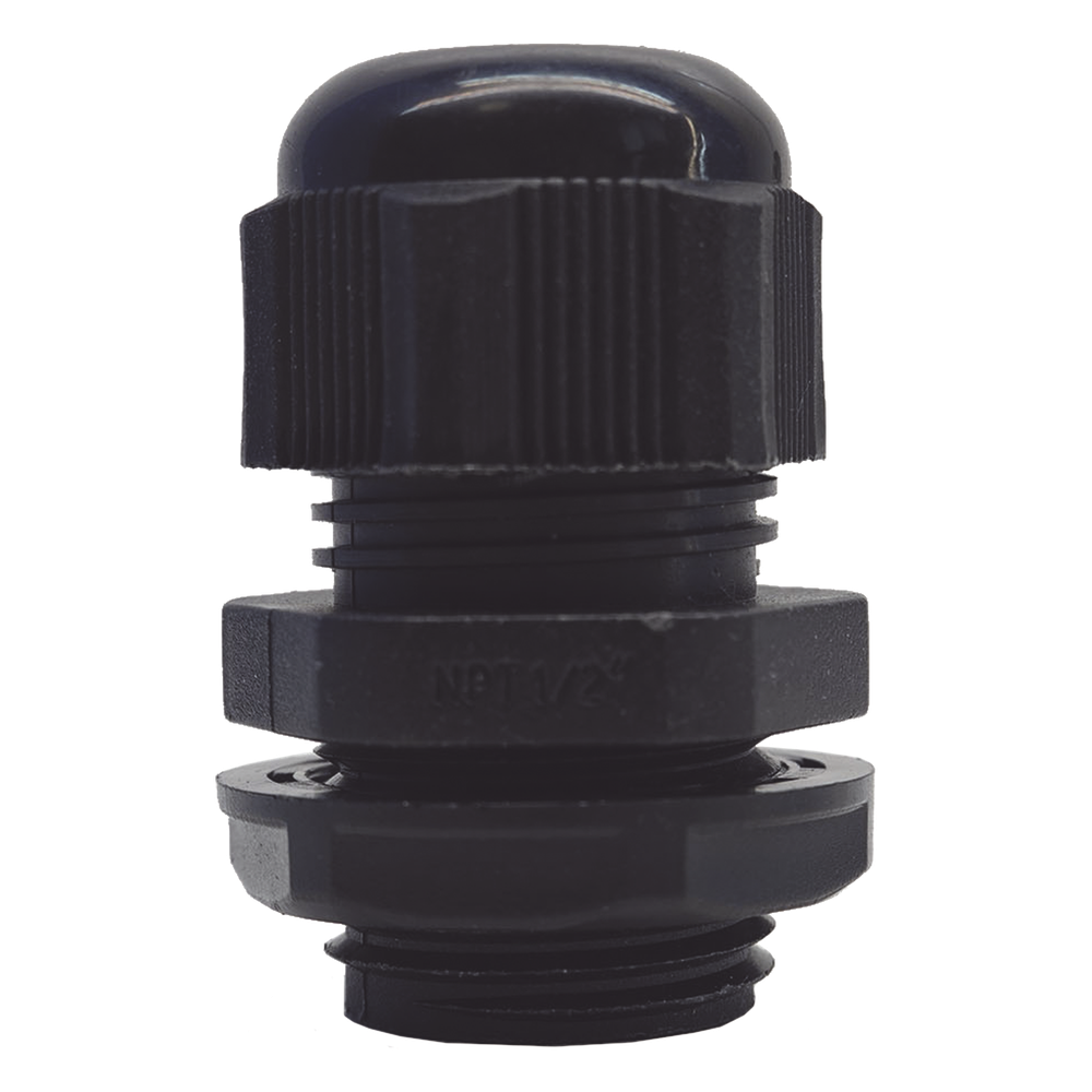 Glándula de Plástico / Rosca NPT 1/2" / Rango de Cable 6-11 mm / Color Negro / Diseño Compacto