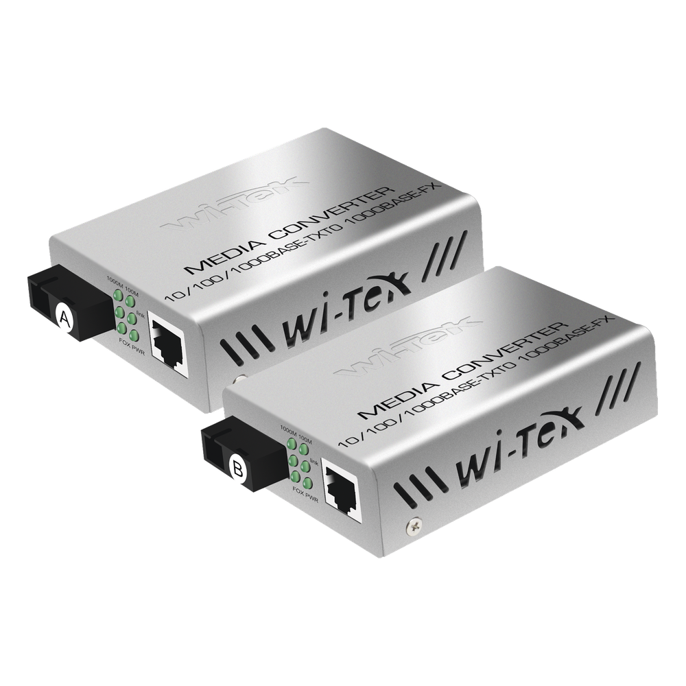 Convertidor de Medios / Alcance 20 km / 1 Puerto SC/UPC 1000 Mbps / 1 Puerto RJ45 1000 Mbps / Longitud de Onda Tx 1310nm Rx 1550nm / Par A y B