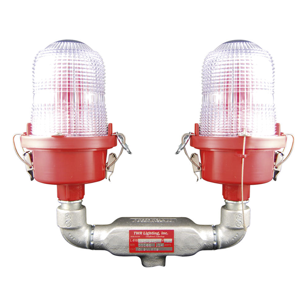 Lámpara de Obstrucción Aeronáutica / Luz Fija Tipo L-810 / Doble LED Rojo / 120-240 Vca / 360° Cobertura Horizontal / IR 850 nm