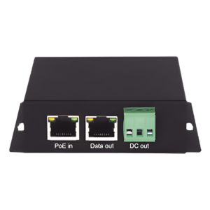 Splitter PoE / 1 Puerto PoE Entrada / 1 Puerto Salida Datos / Salida 12 Vcc 2A / Protección ESD 8 kV / Compacto