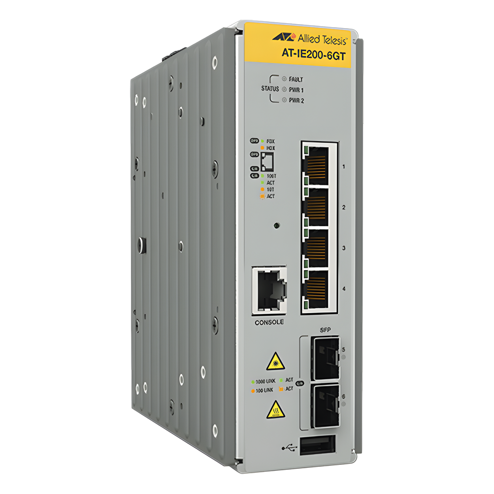 Switch Industrial Administrable Capa 2 / 4 Puertos Gigabit + 2 SFP / 8.93 Mpps / -40°C a 75°C / 12-48 VDC / 1.8 x 6.3 x 5.3 in