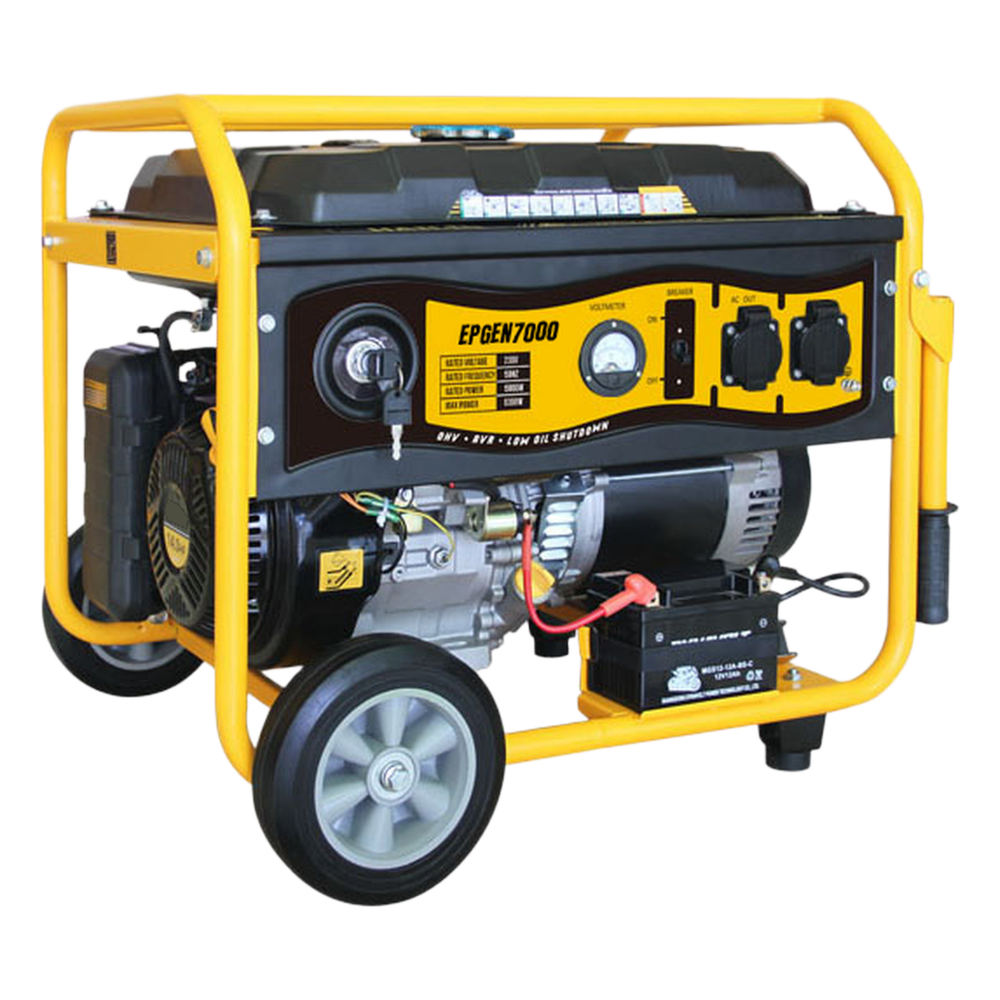 Generador a Gasolina / 6.5 kW Nominal / 7 kW Máxima / Salida Bifásica 110/220V / 12 Horas Continuas / Arranque Electrónico / 97 dB(A)