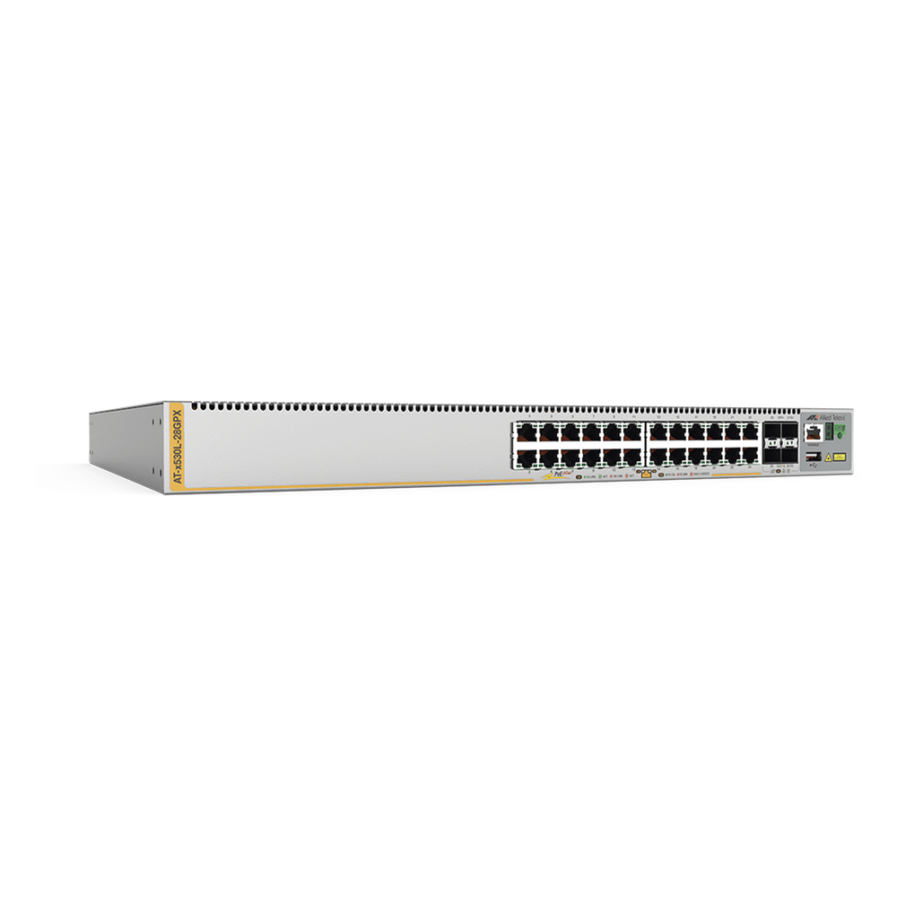 Switch Inteligente Empresarial para Distribución, PoE+, Stackable, Capa 3, 24 puertos Gbps + 4 puertos SFP+ 10 G, 740 W, Doble fuente PSU, Serie x530L