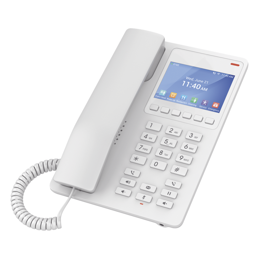 Teléfono IP Hotelero / WiFi 6 Dual-Band / 2 Líneas SIP / Pantalla LCD Color / Opus HD / USB-C / GDMS Cloud