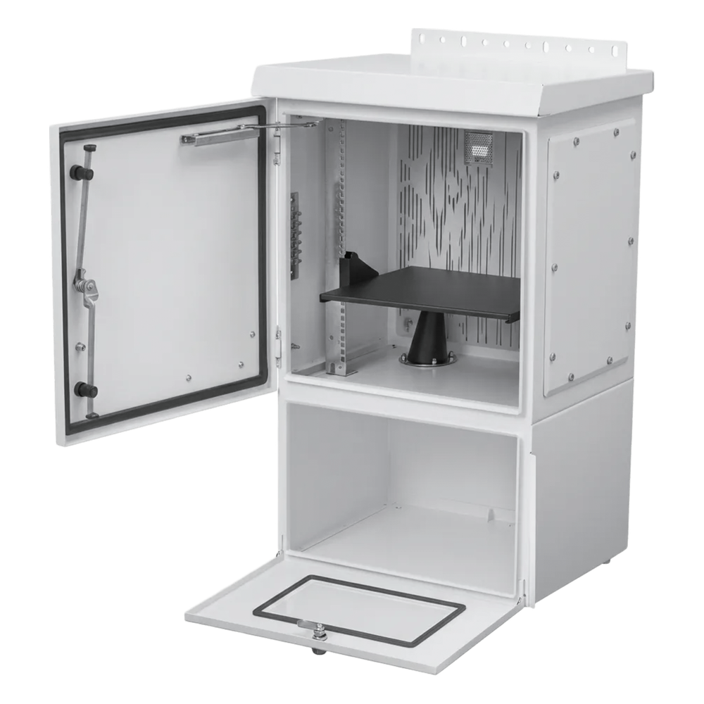 Gabinete Exterior OSP / 12 UR / 600 mm Ancho / 500 mm Profundidad / 1.97x1.97x1.64 ft / NEMA 4/12/4X/3/3R / IP66 / Aluminio / Gris Claro