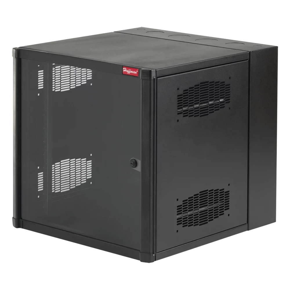 Gabinete AccessPlus de 12 UR Montaje en Pared de 19in, Rieles Numerados y Roscados #10-32, Puerta con Ventana de Seguridad, 600 mm de Ancho, 637 mm de Profundidad, Color Negro