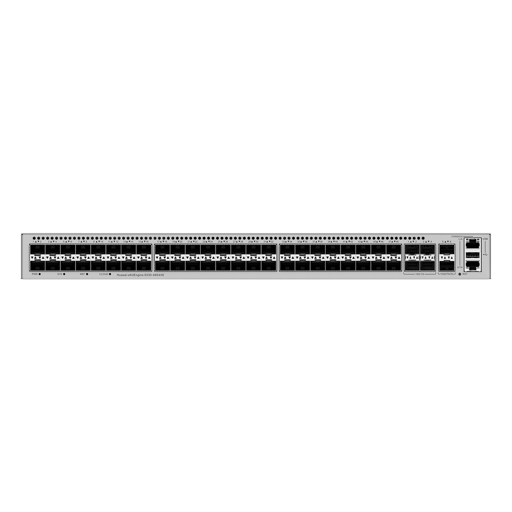 Switch Empresarial Core Gigabit Administrable Capa 3 / 48 puertos 1GE SFP / 4 Puertos 10GE SFP+ Uplink / 2 Puertos 10GE SFP+ (Stack) / ERPS / Ruteo Dinamico (RIP, OSPF, IS-IS y BGP) / iStack / Administración Nube Gratis