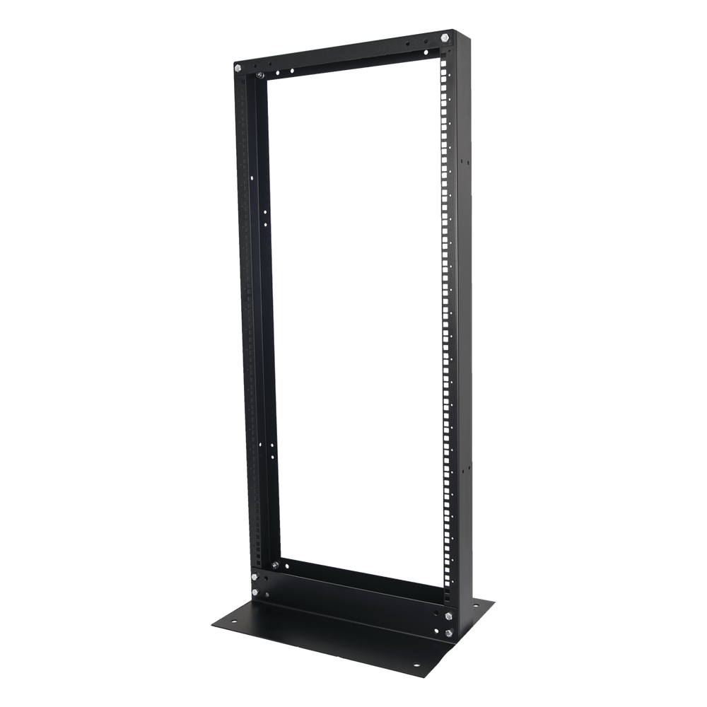 Rack de 2 Postes / 24 UR / 19" EIA-310D / Carga 460 kg / Base L para Piso / Acero Cal. 11 y 14