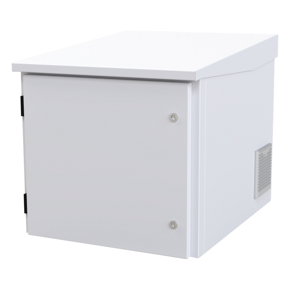 Gabinete PROFUNDO hasta 705 mm de profundidad, de Exterior de 9UR con Ventiladores y Termostato, Se envía el Gabinete Armado, (Montaje a poste o torre se vende por separado).