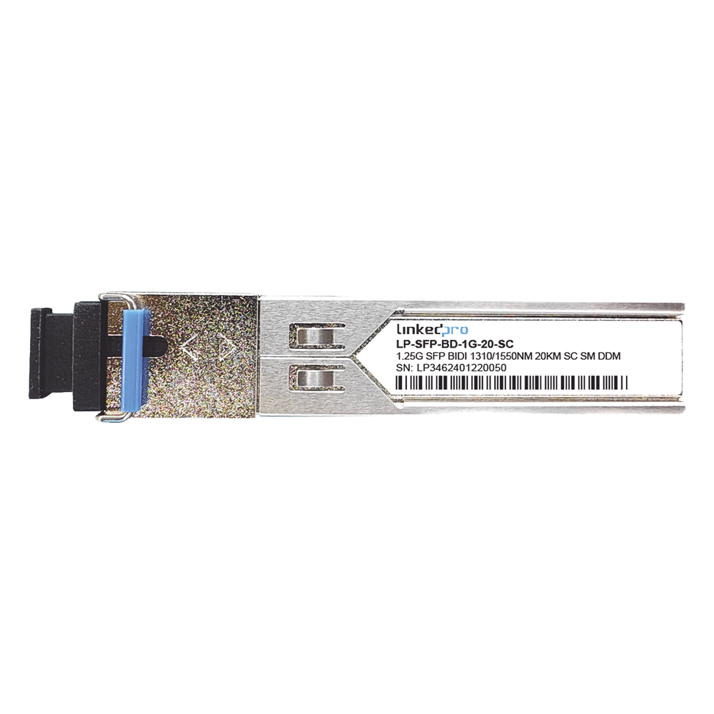 Transceptor Óptico SFP Bidireccional / 1.25 Gbps / Monomodo 1310/1550 nm / Alcance 20 km (12.4 mi) / Conector SC/UPC Simplex / DDM / 2 Piezas