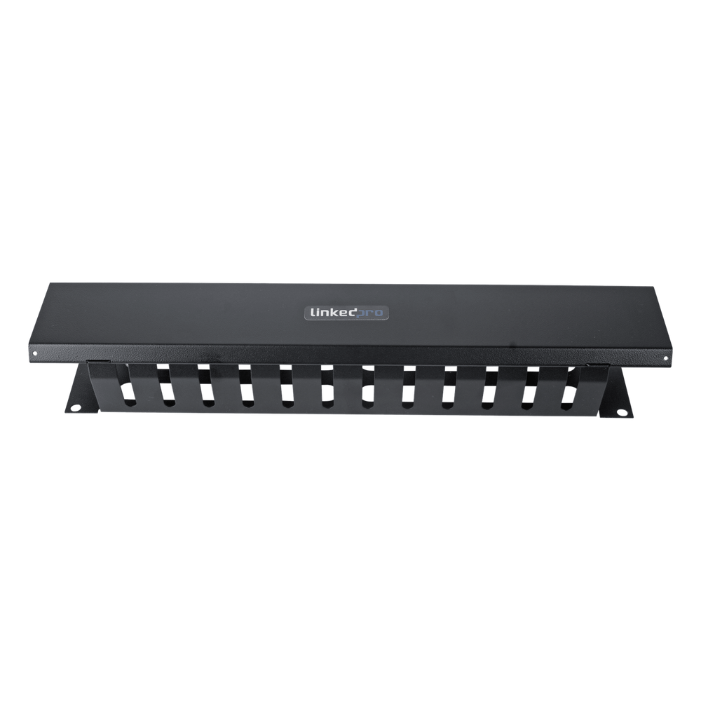 Organizador de Cables Horizontal / 2U para Rack 19" / Capacidad 125 Cables Cat5 / Cubierta Metálica / Acero con Pintura Electrostática