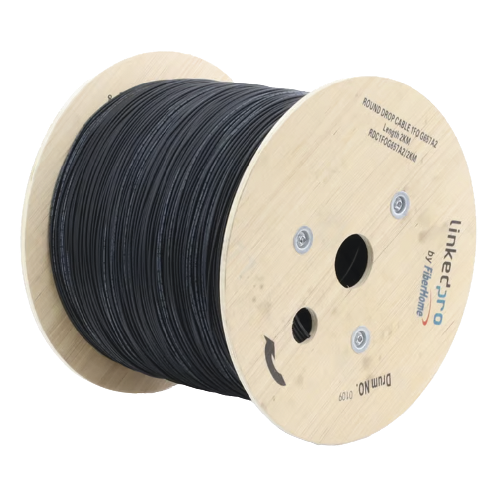 Carrete de Fibra Óptica Aérea Drop / G.657A2 / Monomodo 1 Hilo / Forro LS0H 3 mm / 2 km (6,562 ft) / Figura 0