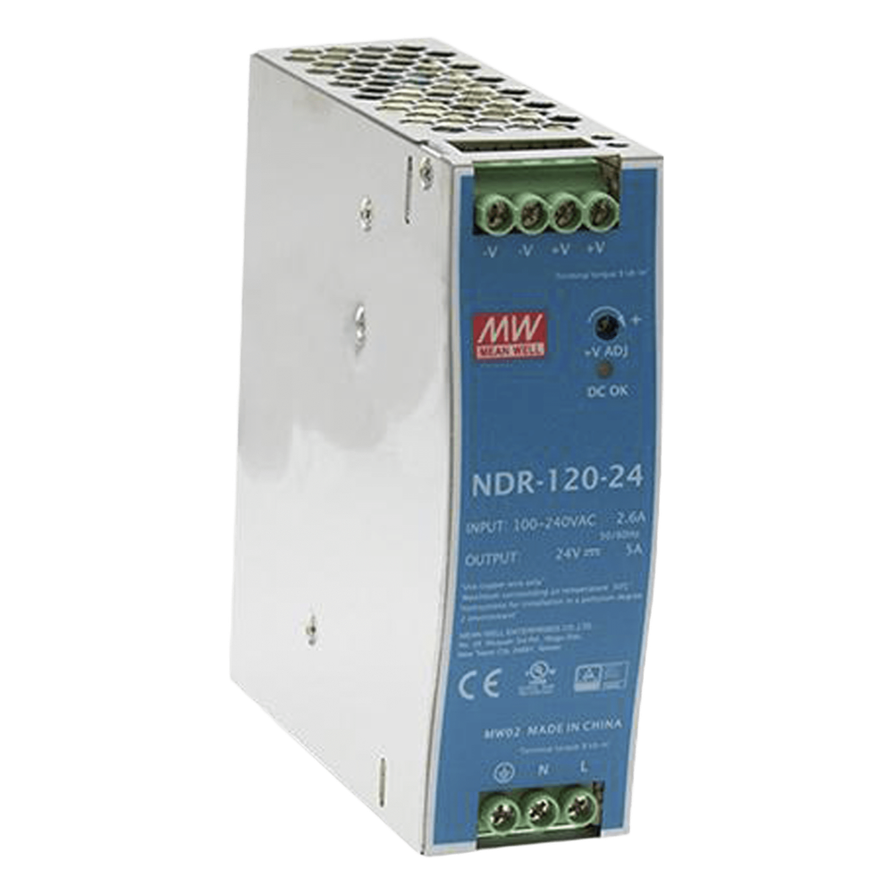 Fuente de Poder para Riel DIN / 120W / Salida 24Vcc 5A / Entrada Universal 90-264Vca / Eficiencia 88%