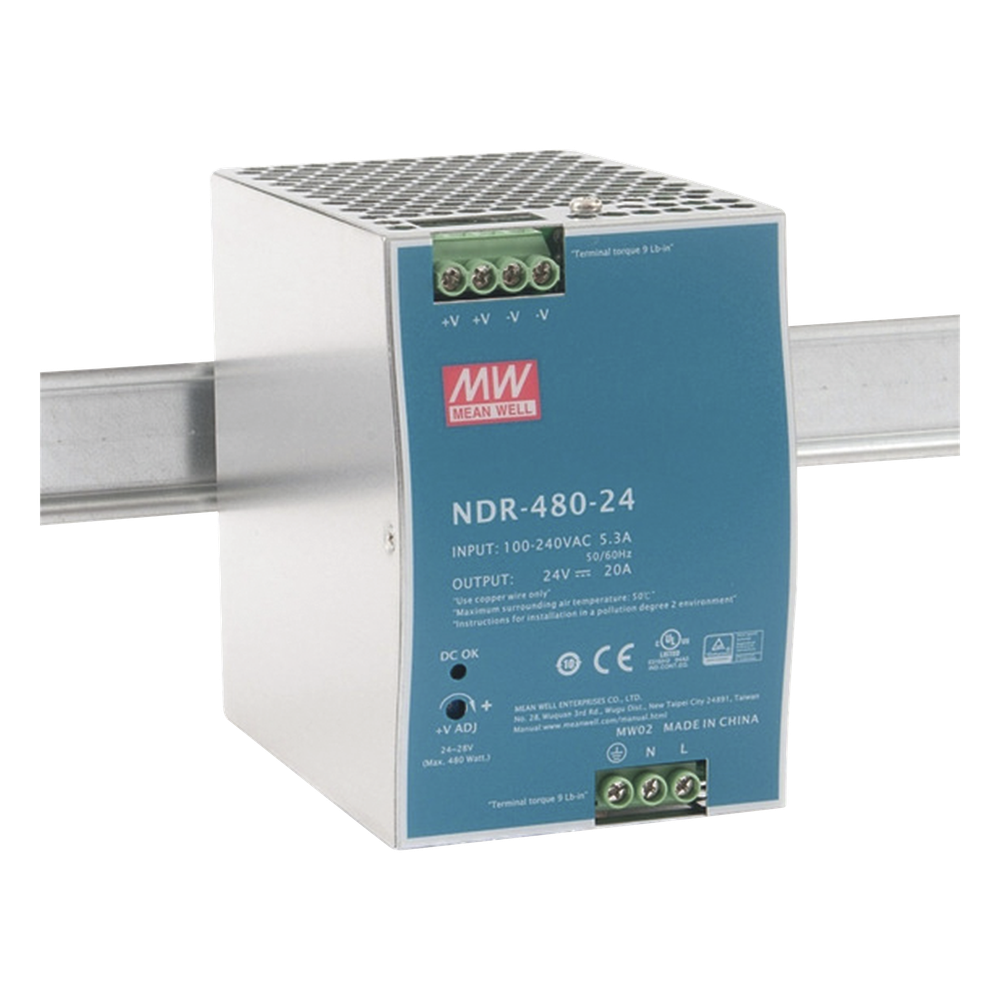 Fuente de Poder Industrial / 480W / Salida 24Vcc 20A / Entrada 100-240Vca / Eficiencia 92.5% / Riel DIN