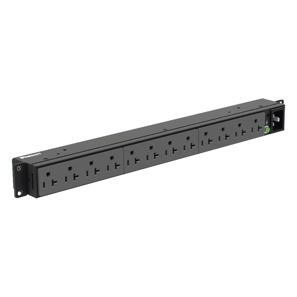 PDU Básico para Rack / 12 Contactos NEMA 5-20R / Entrada NEMA 5-20P / 20A / 120 Vca / Montaje Horizontal 1UR / 19 in