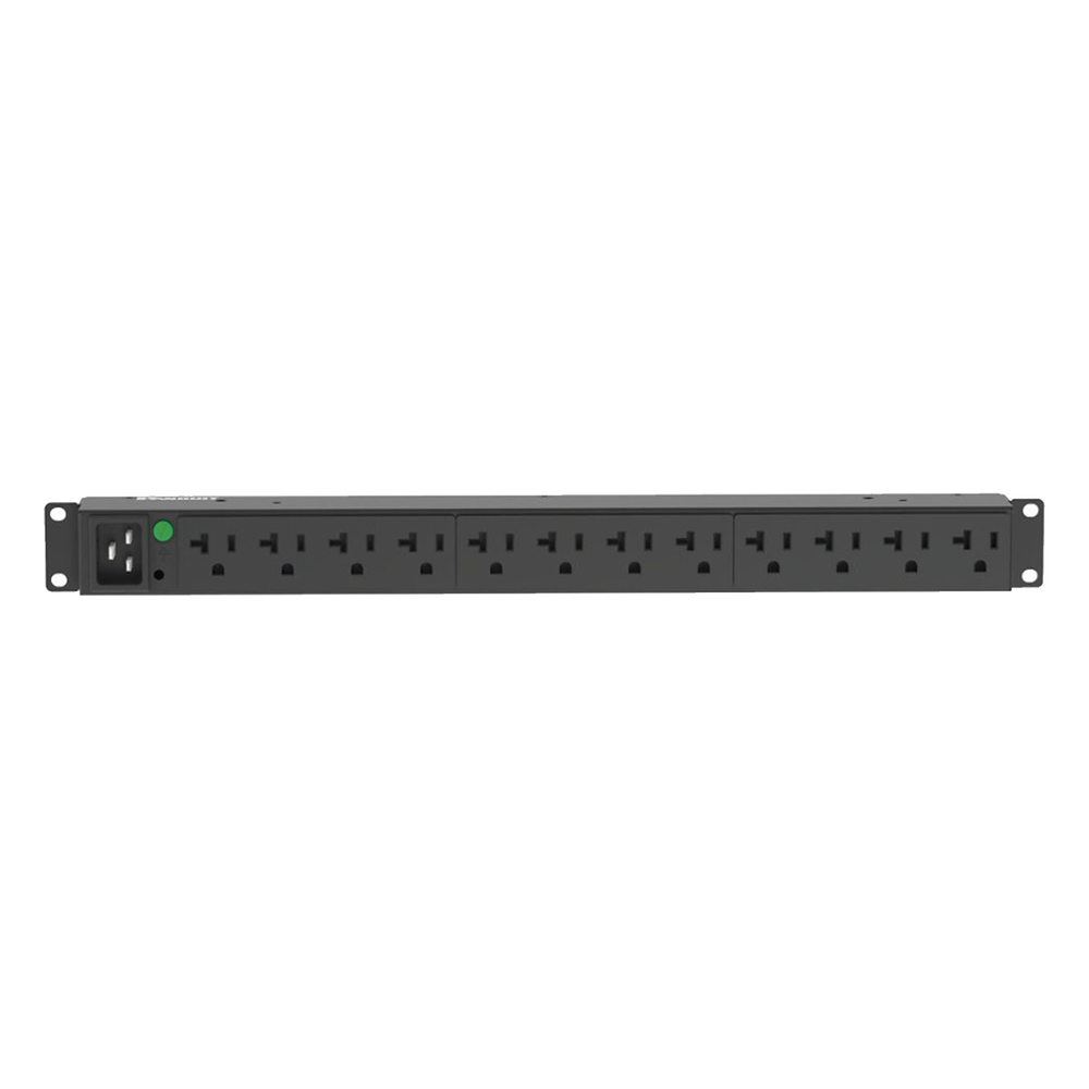 PDU Básico para Rack / 12 Contactos NEMA 5-20R / Entrada NEMA L5-20P / 20 Amp / 120 Vca / Montaje Horizontal 1UR / Cable 3 m (9.8 ft)