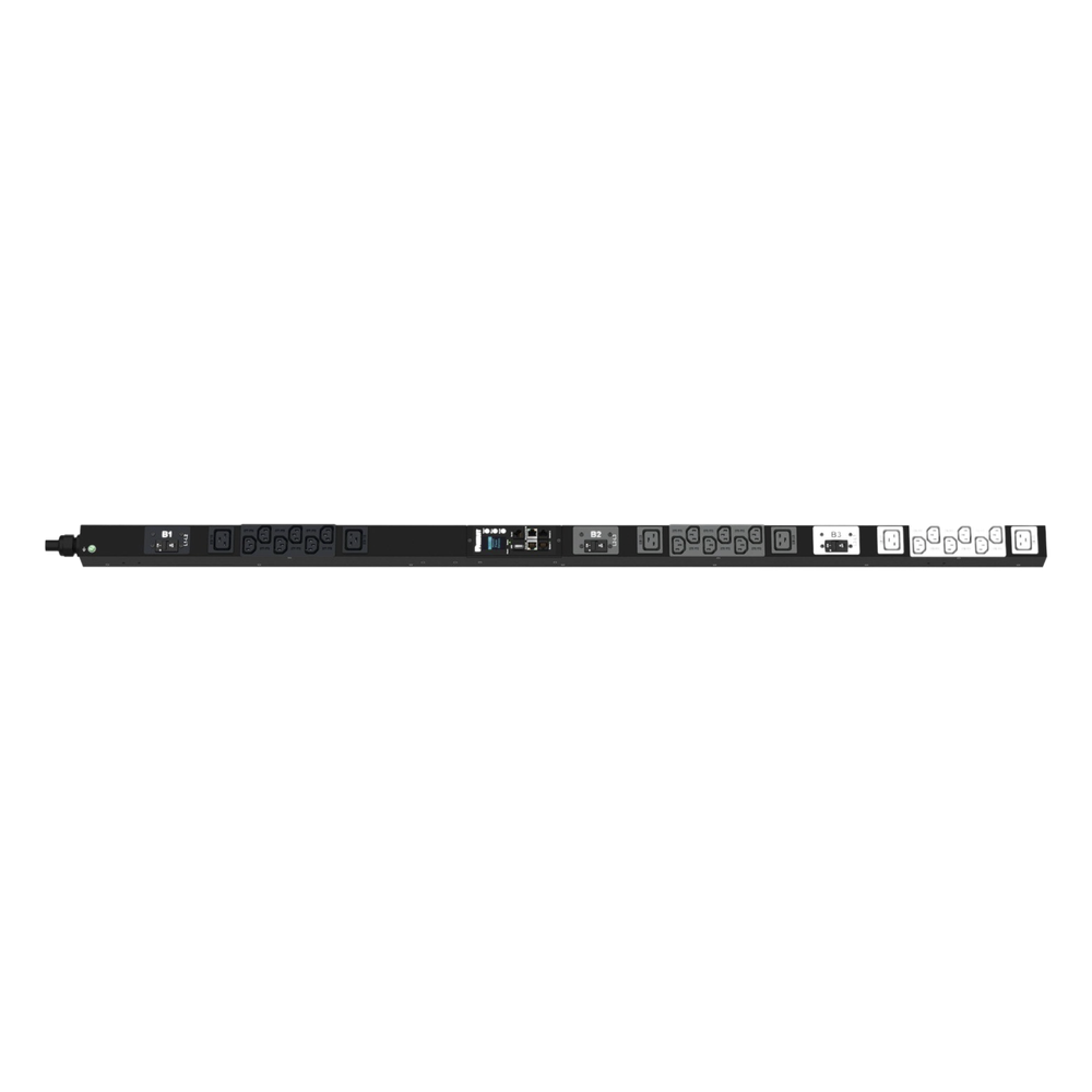 PDU Monitoreable / 24 Salidas (18 C13 + 6 C19) / Entrada NEMA L21-30P / 208 Vca / 30 A / Monitoreo de Energía y Ambiente / Pantalla OLED / Vertical
