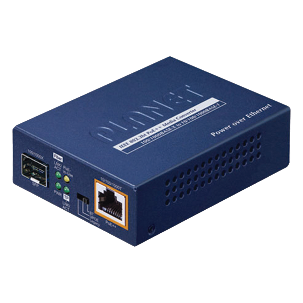 Convertidor de medios PoE++ / 10/100/1000BASE-T / 100/1000BASE-X SFP / 95W 802.3bt / Carcasa metálica / 3.7 x 2.8 x 1.0 pulgadas