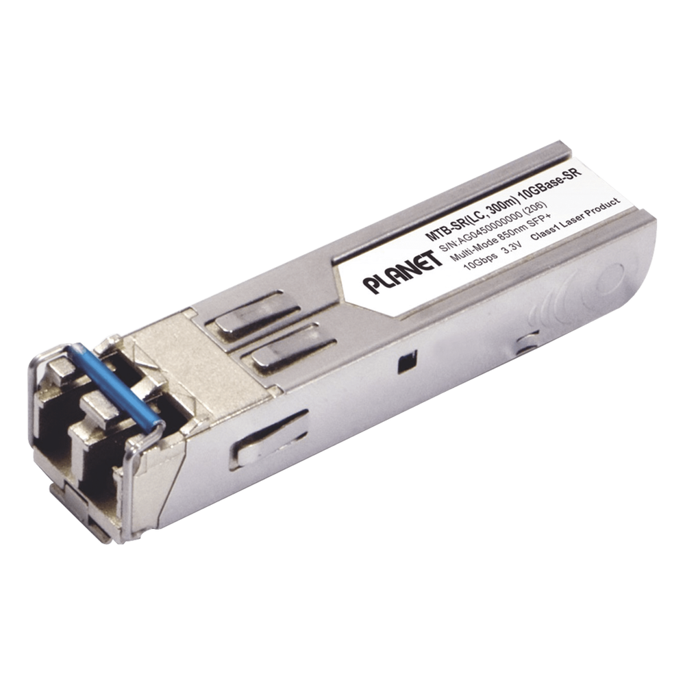 Transceptor Industrial, SFP de 10 G, Conector LC, Fibra Multimodo, Hasta 300 m, Soporta temperaturas de -40 a 85°C.