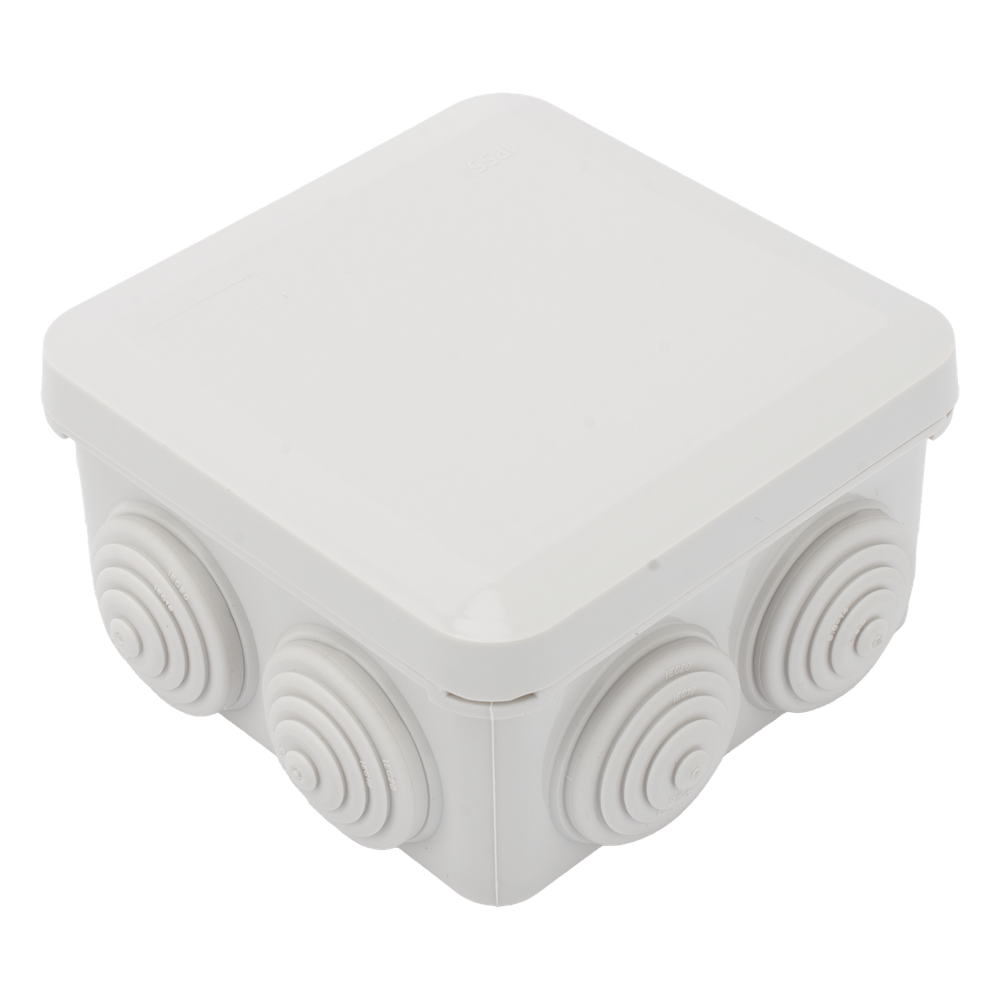 Caja de Derivación Estanca / 7 Glándulas de Goma / IP55 / 89 x 89 x 50 mm / -40 a 120°C / Protección EMI