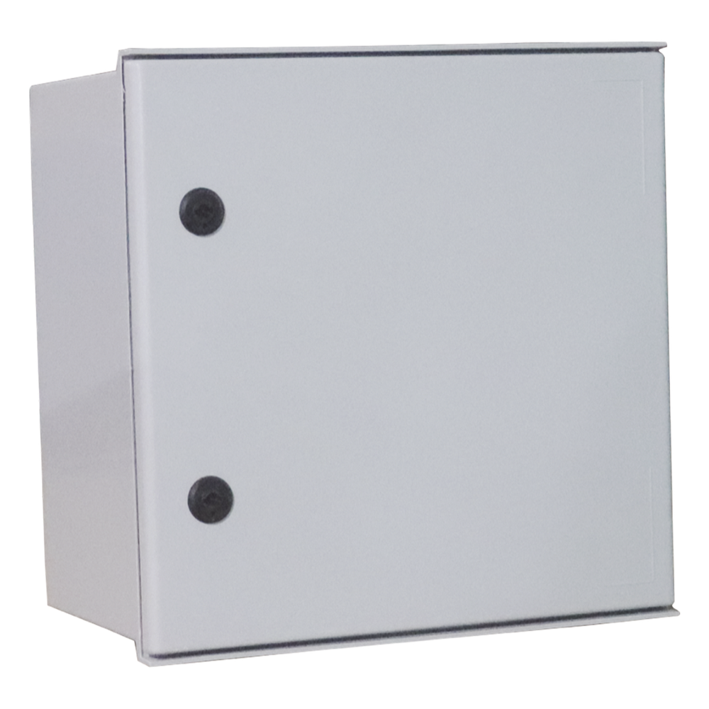 Gabinete de Poliéster IP65 / 400 x 400 x 200 mm / Carga 25 kg / Placa Trasera 307 x 386 mm / Cerradura con Llave / Uso en Intemperie