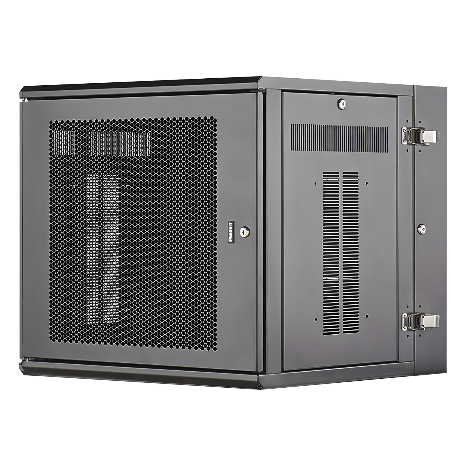 Gabinete PanZone de Montaje en Pared, de 19in, Puerta Ventilada, 12 UR, 635mm de Profundidad, Color Negro