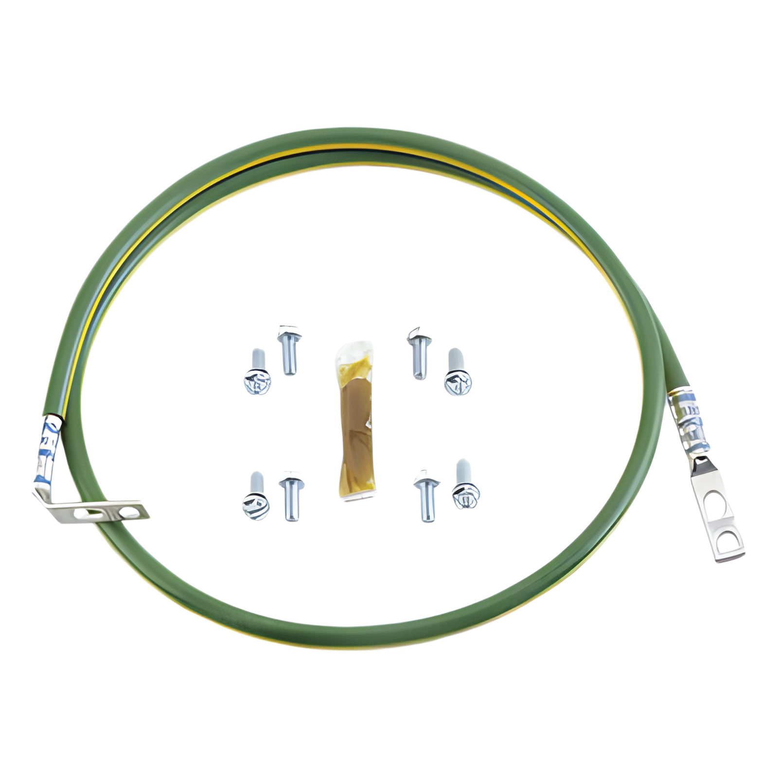 Jumper para Aterrizar Equipos en Racks o Gabinetes, 6 AWG, con Terminal Doblada a 45 Grados, Para Conexión a Tierra y Terminal Recta Para Equipos, 61 cm de Largo