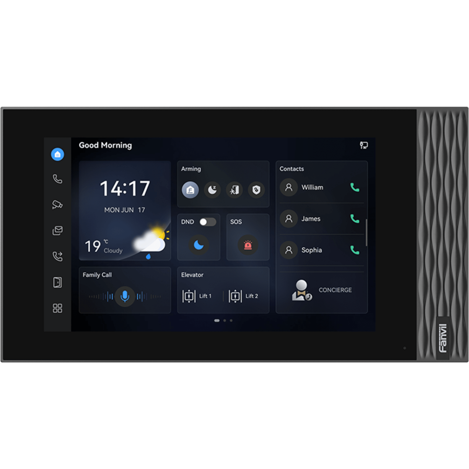 Estación Interior SIP / Pantalla Táctil 7" 1024×600 / Wi-Fi 6 / Video 1080p H.265 / 8 Entradas de Alarma / PoE / RS-485