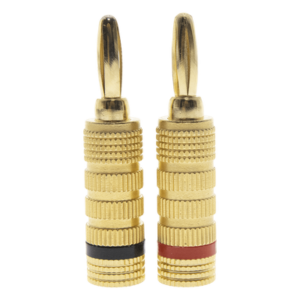 Kit Conector Banana / Tipo Tornillo / Chapado en Oro 24K / 12 AWG Máx / Polaridad Codificada / 2 Piezas