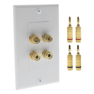 Placa de Pared para Altavoz / 2 Altavoces / 4 Postes Banana / Conectores Chapados en Oro / 75 x 115 x 15 mm / Sin Soldadura