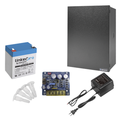 Kit Fuente de Poder con Batería de Respaldo / 12 VCC 4 A / Batería AGM 12 V 5.5 Ah / Transformador 16-24 VCA / Gabinete Interior