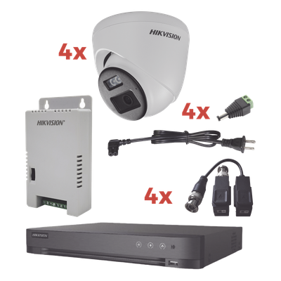 Kit de Videovigilancia TurboHD / 4 Canales + 1 IP / 4 Cámaras Eyeball 2 MP / ColorVu / Audio Bidireccional / Dual Light 40 m (131.2 ft) / IP67 / Fuente de Poder Regulada