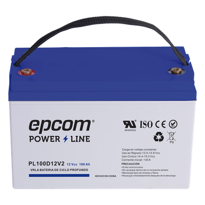 Batería AGM de Ciclo Profundo / 12 V 100 Ah / Sellada VRLA Sin Mantenimiento / Terminales T4 / Certificación UL