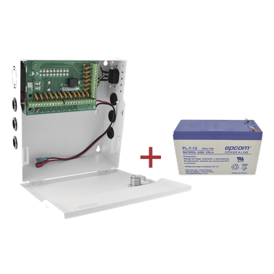 Fuente de Alimentación / 18 Salidas / 20 A / Voltaje Ajustable 11-15 VCC / Batería de Respaldo 12 VCC 7 Ah / Entrada Universal 96-264 VCA