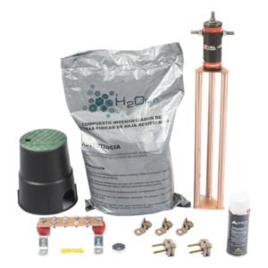 Kit de Puesta a Tierra / 45 A / Resistencia < 2 Ω / Electrodo Magnetoactivo / Compuesto Higroscópico / Brújula y Nivel Integrados