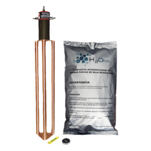 Electrodo de Puesta a Tierra / 45 Amp / Filtro LCR / Resistencia < 2 Ohm / Cobre Electrolítico / Compuesto H2Ohm / 20 Años Sin Mantenimiento