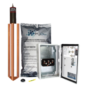 Kit de puesta a tierra / 45 A / Resistencia <2 ohm / Electrodo cobre electrolítico / Filtro LCR / Compuesto H2Ohm / Gabinete NEMA 4