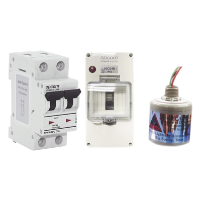 Kit de Centro de Carga DC / 800 Vcc / 63 A / 2 Polos / Supresor de Descargas 5 ns / Sistemas Fotovoltaicos