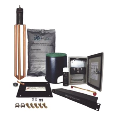 Kit de Puesta a Tierra / Resistencia < 2 Ohm / Electrodos de Cobre Electrolítico / Gabinete NEMA 4 / Compuesto Higroscópico / Data Center y Telecomunicaciones